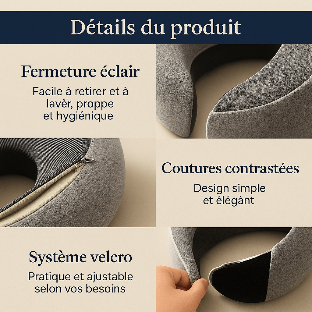 Oreiller de Voyage à Mémoire de Forme 360° | Noctiora™ - Noctiora