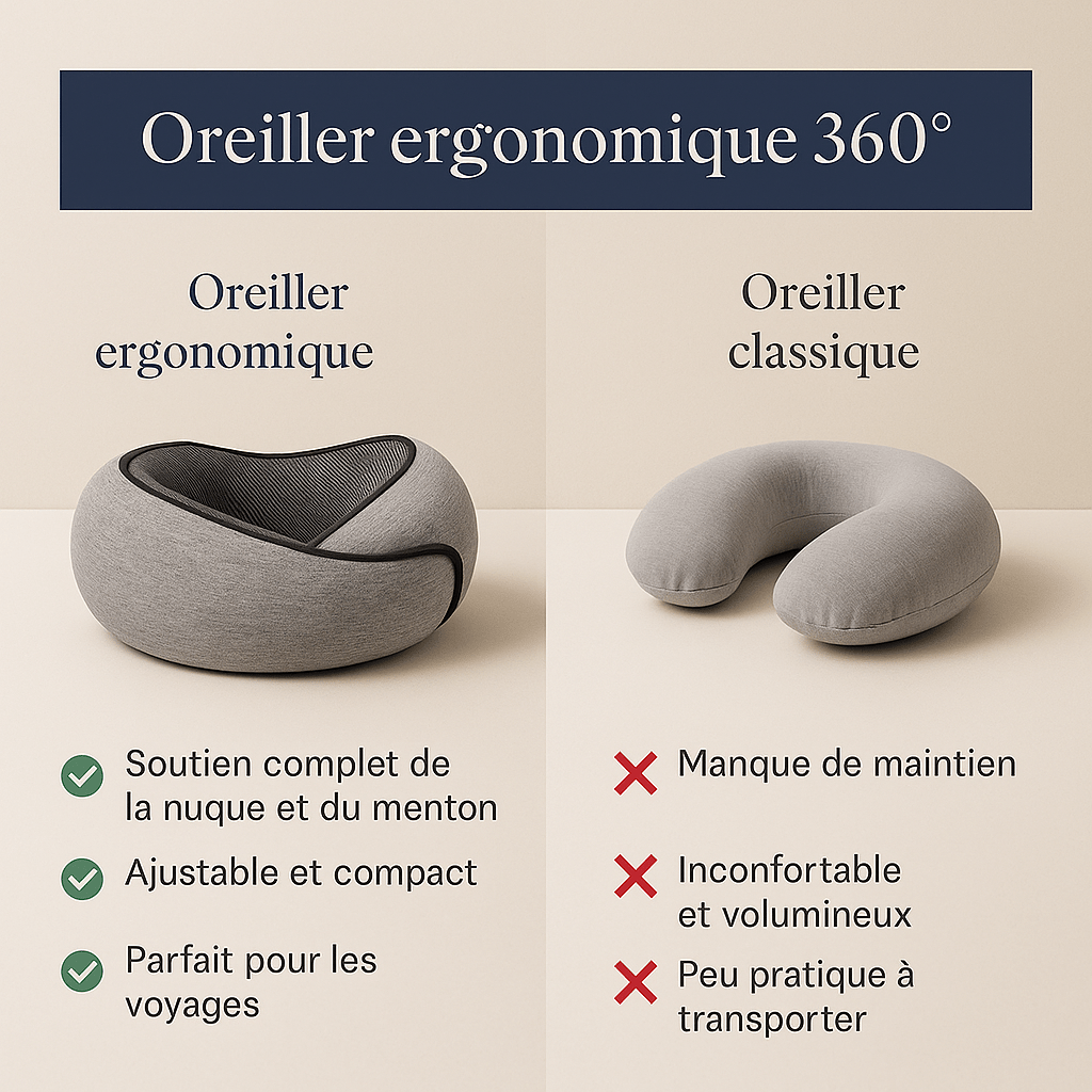 Oreiller de Voyage à Mémoire de Forme 360° | Noctiora™ - Noctiora