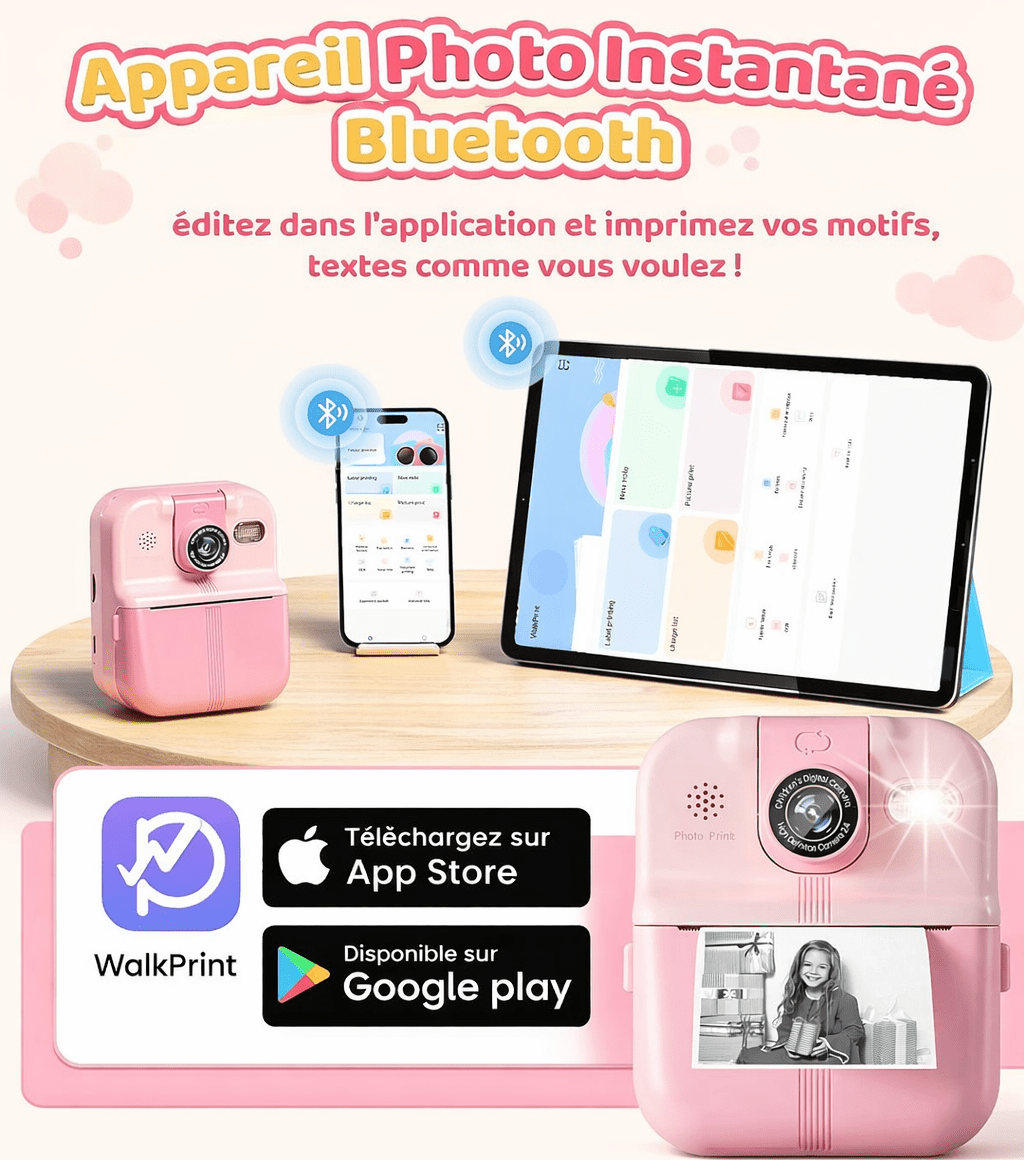 Appareil photo instantané enfant – De 3 à 10 ans, impression immédiate Noctiora™ – confort, ergonomie et sommeil réparateur