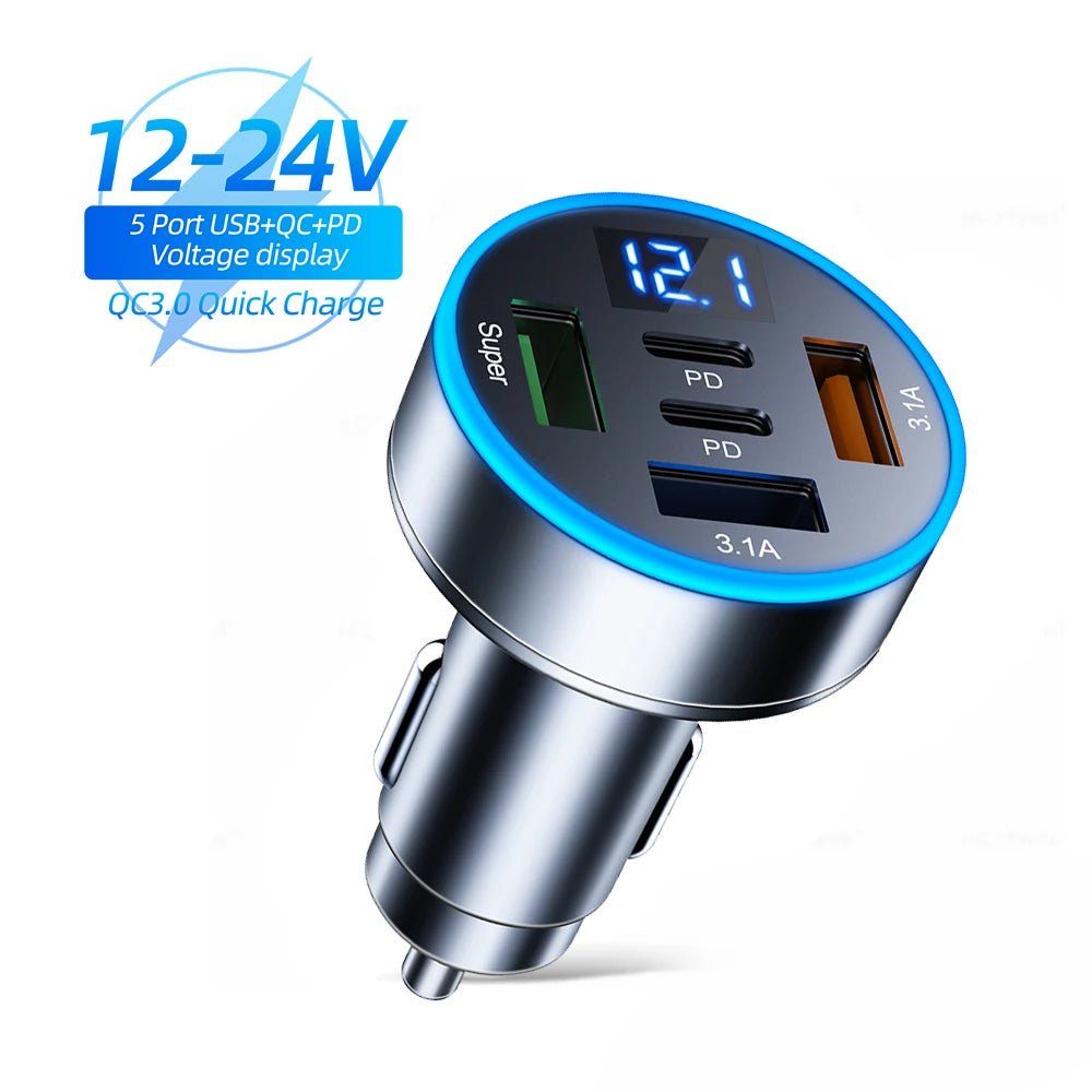 Chargeur Voiture 150W 5 en 1 – USB - C PD & QC3.0 – Charge Rapide Allume - Cigare Noctiora™ – confort, ergonomie et sommeil réparateur