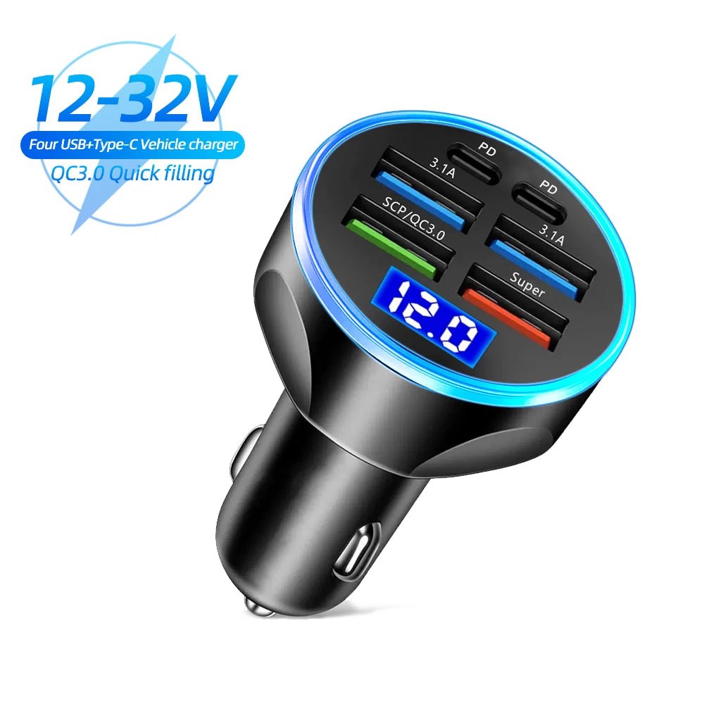 Chargeur Voiture 150W 5 en 1 – USB - C PD & QC3.0 – Charge Rapide Allume - Cigare Noctiora™ – confort, ergonomie et sommeil réparateur