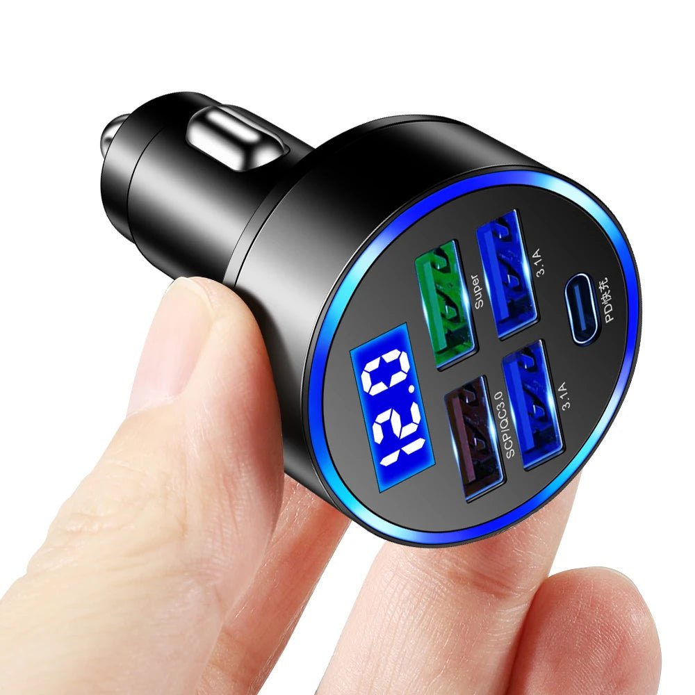 Chargeur Voiture 150W 5 en 1 – USB - C PD & QC3.0 – Charge Rapide Allume - Cigare Noctiora™ – confort, ergonomie et sommeil réparateur