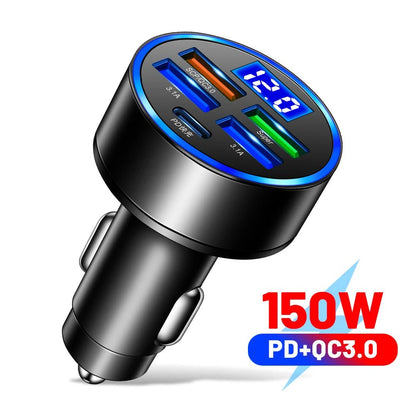 Chargeur Voiture 150W 5 en 1 – USB - C PD & QC3.0 – Charge Rapide Allume - Cigare Noctiora™ – confort, ergonomie et sommeil réparateur