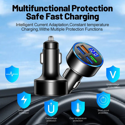 Chargeur Voiture 150W 5 en 1 – USB - C PD & QC3.0 – Charge Rapide Allume - Cigare Noctiora™ – confort, ergonomie et sommeil réparateur