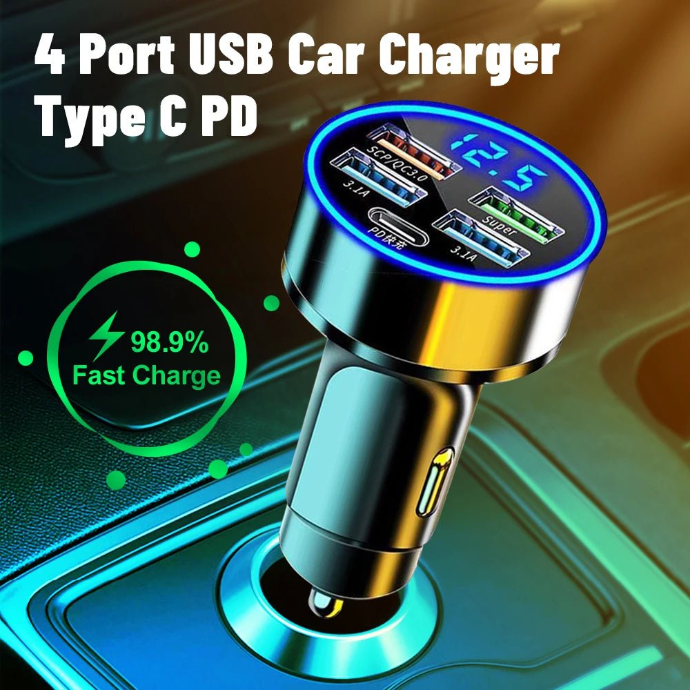 Chargeur Voiture 150W 5 en 1 – USB - C PD & QC3.0 – Charge Rapide Allume - Cigare Noctiora™ – confort, ergonomie et sommeil réparateur